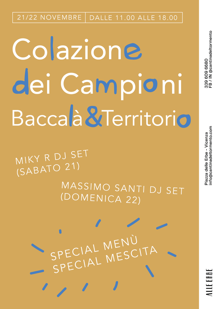 LA COLAZIONE DEI CAMPIONI - BACCALÀ & TERRITORIO // 21 - 22 novembre 2020